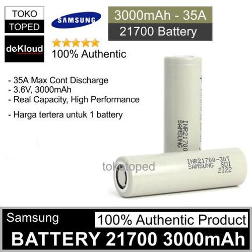 Foto Produk Authentic SAMSUNG 30T 3000mAh 21700 Battery | batre baterai 3000 cas dari deKloud