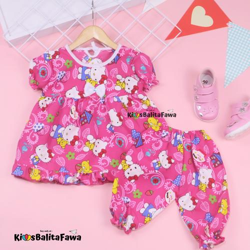 Foto Produk Setelan Berry 1-2 Tahun / Baju Anak Perempuan Celana Pop Set Tidur - HelloKitty Pink dari Kios Balita Fawa