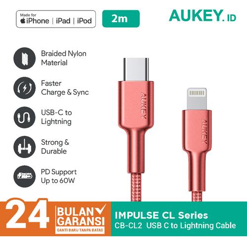 Foto Produk Aukey MFI Braided Nylon USB C To Lightning Cable 2 Meter RED - 500376 dari AUKEY