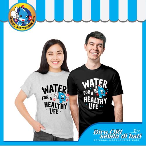 Foto Produk Baju Kaos T-Shirt Distro Healthy Life Fashion Wanita Pria - Biru Ori - Putih dari Air Minum Biru