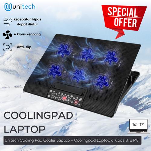 Foto Produk Unitech Cooling Pad Cooler Laptop - Coolingpad Laptop 6 Kipas Biru M8 dari Unitech Official