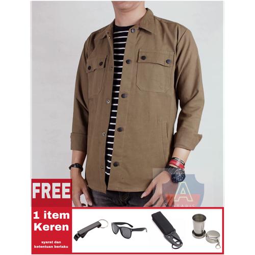 Foto Produk Kemeja Semi Parka Trucker Kanvas Pria Saku Dua Olive Khakis Termurah dari Deva Style House