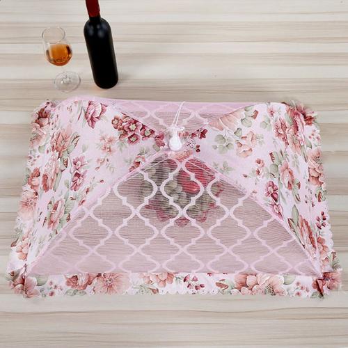 Foto Produk RW126 Tudung Saji Lipat Renda Payet Cantik Mewah Bentuk Kotak 48*73cm - Merah Muda dari RW onlineshop
