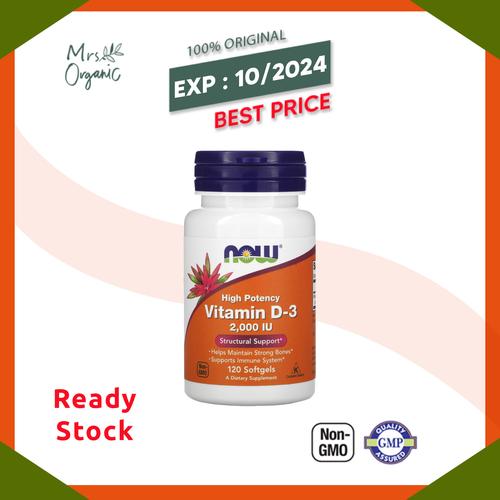 Foto Produk Now Foods, Vitamin D-3 High Potency , 2,000 IU, 120 Softgels dari Mrs Organic