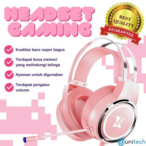 Foto Produk Unitech Headset Headphone Gaming X8 Pink Surround Sound - Hitam - Hitam dari TokoUsbcom