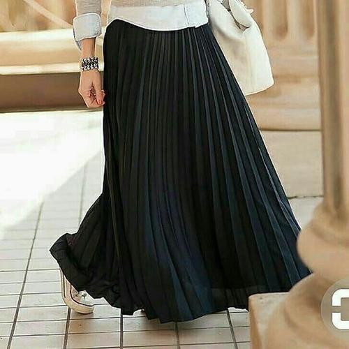 Foto Produk ROK PLISKET WANITA FLARE PANJANG REMPEL MURAH POLOS MUSLIMAH SKIRT - Hitam dari Anita_Queen