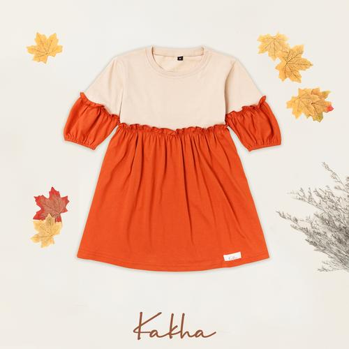 Foto Produk Kakha Series – Dress Main Ruffle (Daster bayi / daster anak) - Orange-Cream, XL dari kakhaofficial