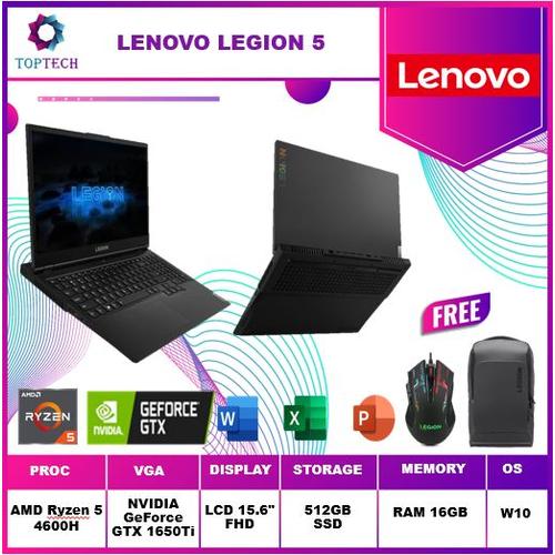 Foto Produk LENOVO LEGION 5 - 120Hz AMD RYZEN 5-4600H 16GB 512GB GTX1650TI 4GB - Phantom Black dari Top Tech