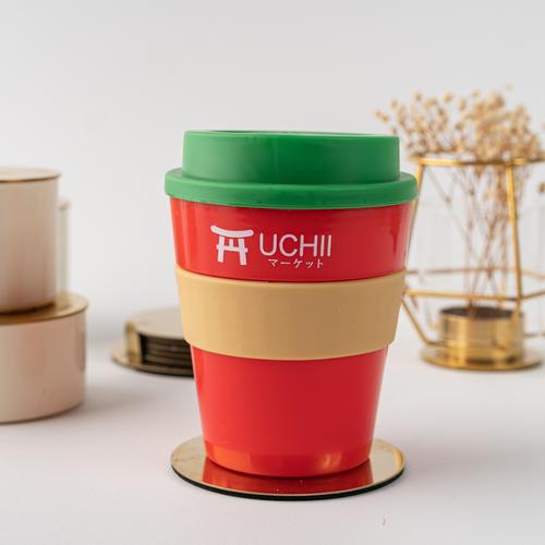Foto Produk UCHII reusable Coffee Cup Silicone Handle Lid Gelas Mug Kopi Green Red dari uchii store