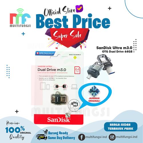 Foto Produk ORIGINAL SANDISK FLASH DISK 64GB OTG DUAL DRIVE m3.0 / 64 GB USB3.0 dari Multifungsi Online