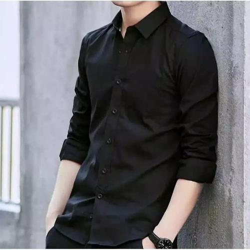 Foto Produk Kemeja Polos Pria Slimfit Lengan panjang Kemeja Kasual Kemeja Formal - Hitam, L dari batik Altama