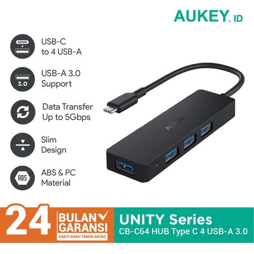 Foto Produk Aukey HUB CB-C64 Unity Slim 4-Port USB 3.0 Hub Type-C - 500580 dari AUKEY