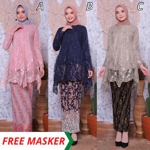 Foto Produk Setelan Kebaya Modern Tunik Tulle Bordir Busui Set Rok Plisket Batik - ATASAN KEBAYA dari Butik Aneka Busana
