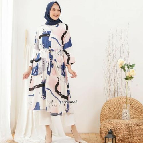 Foto Produk Shaina Dress Abstrak - TUNIK MUSLIM JUMBO WANITA BUMIL BUSUI RAYON dari Peony & Rose