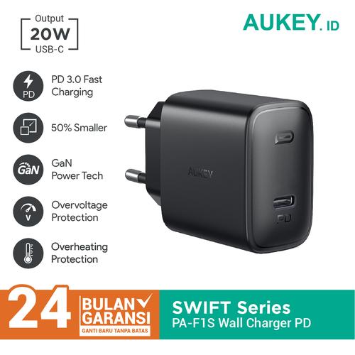 Foto Produk Aukey Wall Charger PA-F1S 20W Ultra Compact with PD 3.0 - 500723 dari Aukey Makassar