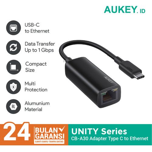 Foto Produk Aukey CB-A30 Type C Adaptor (USB-C to Ethernet Jack) - 500583 dari Aukey Makassar