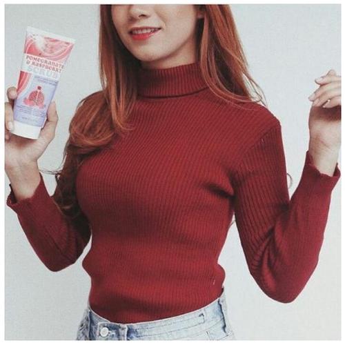 Foto Produk Kaos Rajut Lengan Panjang Wanita Salur Turtleneck - MAROON dari MSOU SPORT