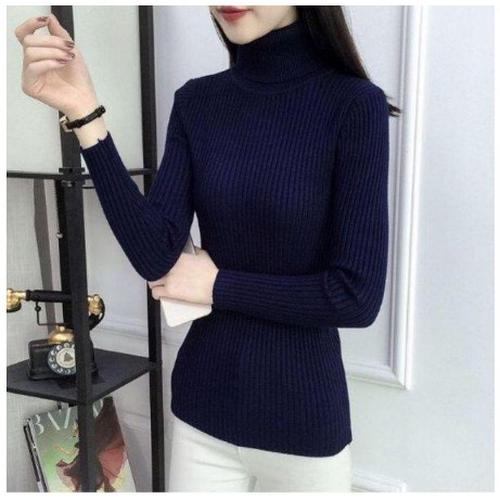 Foto Produk Kaos Rajut Lengan Panjang Wanita Salur Turtleneck - NAVY dari MSOU SPORT