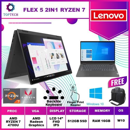 Foto Produk Lenovo Flex 5 Touch Ryzen 7 4700U 16GB 512ssd Vega7 W10 14.0FHD - GRAY dari Top Tech