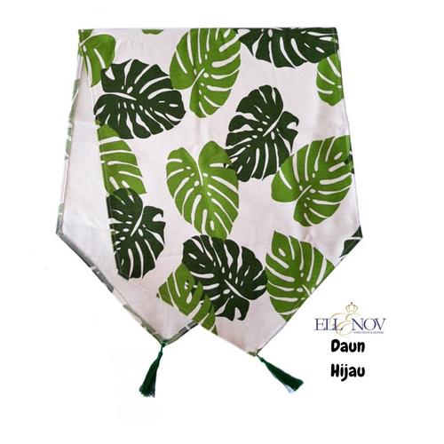 Jual Taplak Meja Bahan Kanvas Tebal Daun Hijau Uk. 40x150 cm 35x200