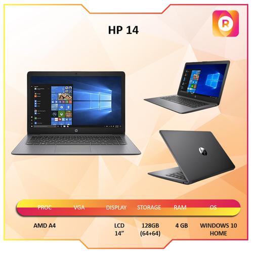 Foto Produk Laptop HP 14 AMD A4 4GB 128GB (64+64) WINDOWS 10 14" - PAKET ANTIGORES dari royalltech