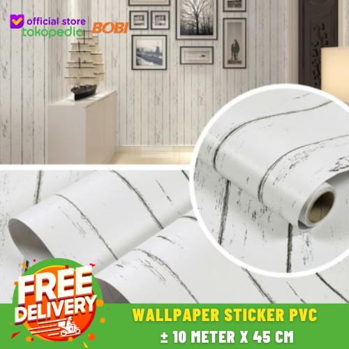 Foto Produk BOBI Wallpaper Dinding Sticker Kayu Putih 10meter x 45cm - Putih dari AbadinternasionalTrading