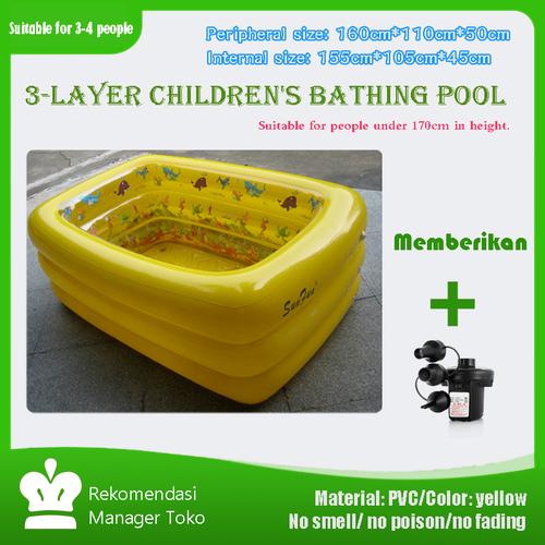Foto Produk Kolam renang anak bentuk persegi bahan ramah lingkungan kolam saja - 160*110*55cm, Kuning dari Huayi mall