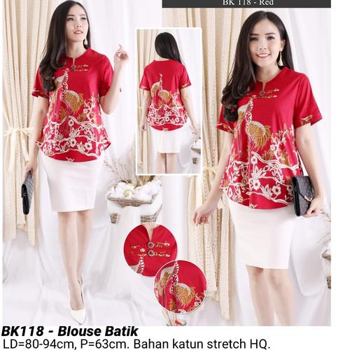 Foto Produk BLOUSE BATIK CHEONGSAM MODERN ATASAN KANTOR BAJU WANITA CANTIK MURAH - BK118 Red dari Ace Sakura Fashion