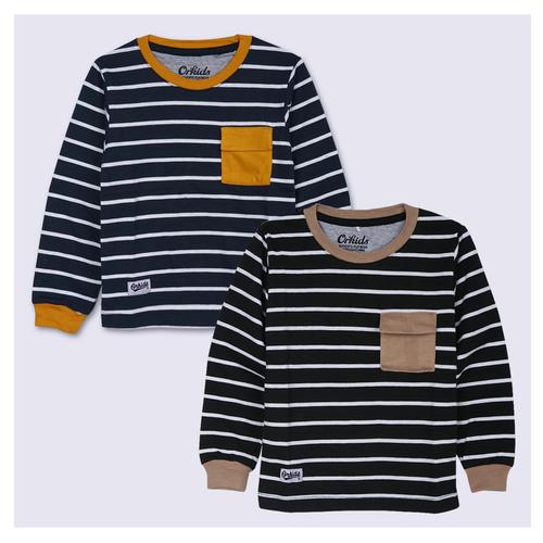 Foto Produk ORKIDS Baju Kaos Anak Laki Laki Lengan Panjang Salur Watzp - NAVY WHITE, XS dari ORKIDS