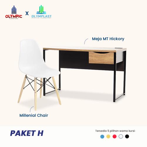 Foto Produk Olympic New Normal Paket H – Set Meja Kerja / Meja Belajar + Kursi - Putih dari Olympic Furniture