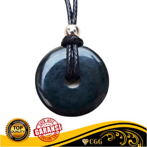 Foto Produk LIONTIN KOIN BATU GIOK HITAM BLACK JADE ASLI NATURAL PLUS KALUNG dari Central Grosir Gemstone