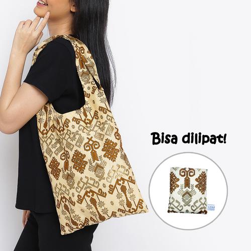 Foto Produk Anakara Tas Belanja Lipat Batik Goldy Songket - Brown dari Anakara