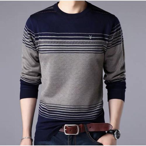Foto Produk Baju Kaos Lengan Panjang Pria Atasan Cowok Pam Fashion Motif Kekinian - Navy abu dari queenlabel