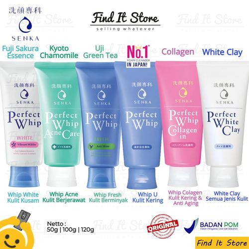 Foto Produk Senka Perfect Whip Clay White Collagen Acne Care Fresh 50g 100g 120g - WhipFresh, 50g dari Find It Store