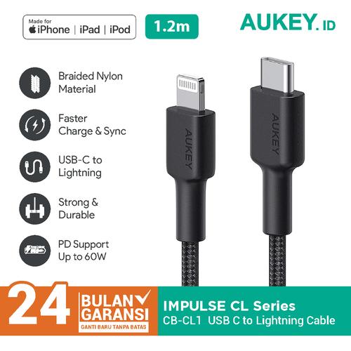 Foto Produk Aukey Braided Nylon MFi USB-C to Lightning Cable 1,2m - 500368 dari AUKEY