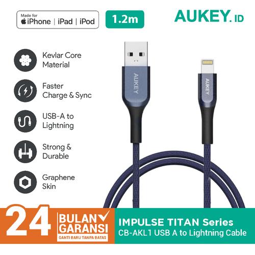 Foto Produk Aukey Cable CB-AKL1 MFI USB A To Lightning Kevlar 1.2 M Blue - 500421 dari AUKEY