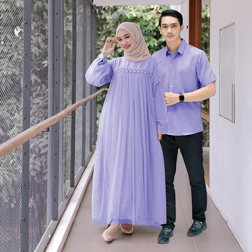 Foto Produk Nuraini Couple l Baju Gamis Maxy Brukat Muslim Kondangan Couple Terlar - Lavender dari zam collection