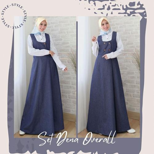 Foto Produk OVERALL CANTIK SET NEVYDENIMA FIT TO L SETELAN WANITA GAMIS DENIM ORI - Navy dari Najwa Collection2