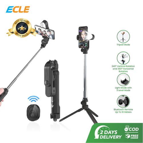 Foto Produk ECLE Selfie Stick Bluetooth Remote Tongsis With Fill Light 2in1 Black dari ECLE Official Store