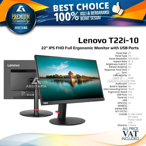 Foto Produk Monitor LED Lenovo Thinkvision T22i10 T22i-10 22" 1920x1080 IPS HDMI dari Abditama Store