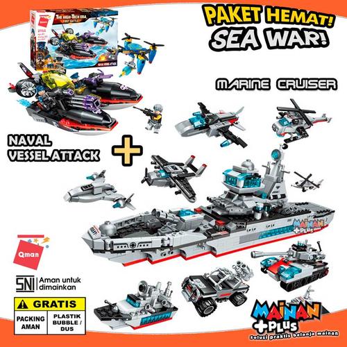 Foto Produk PAKET MAINAN BRICK LEGO QMAN SEA WAR KAPAL PERANG PERAHU TEMPUR SNI dari MainanPlus