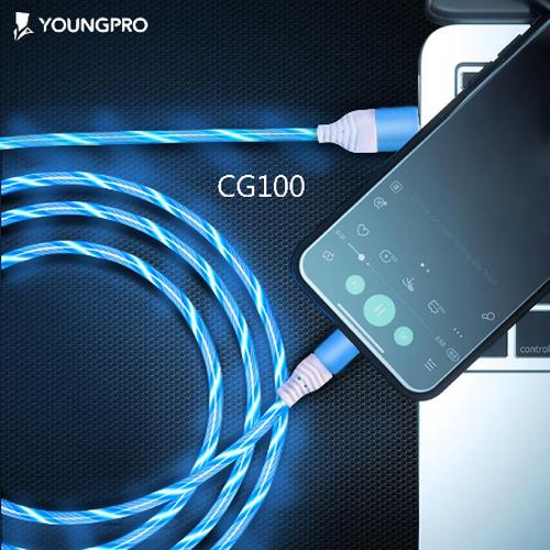 Foto Produk YOUNGPRO CG100C Kabel Data LED Type C USB Flowing Fast Charging QC3.0 - Biru dari Accessories Solution(AS)