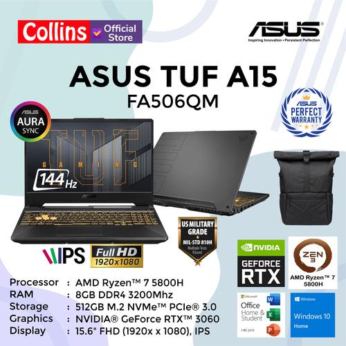 Foto Produk ASUS TUF GAMING A15 FA506QM - R7-5800H 8GB 512GB RTX3060 144Hz W10 OHS dari Collins Official