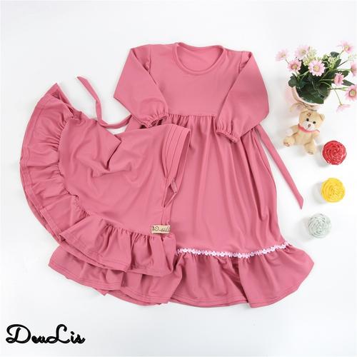 Foto Produk DeuLis Gamis Anak Perempuan Naisya jilbab + baju anak - pink, XS dari Zahrohijab85