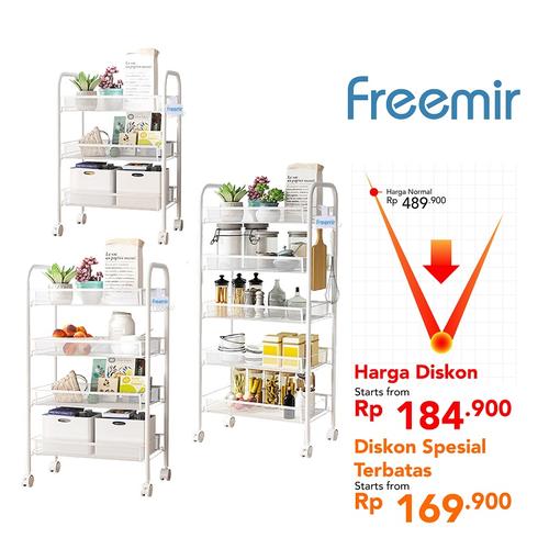 Foto Produk Freemir Kitchen Rolling Cart Rak Troli Kamar Tidur Dapur Serbaguna - 3 susun dari freemir Official Store