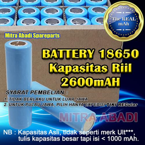 Foto Produk Li-ion Battery Baterai 18650 INR18650P 2600 mAh 2.6Ah dari Mitra Abadi Spareparts
