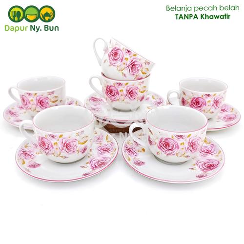 Foto Produk 6 Pasang Cangkir Teh Set Motif DOUBLE ROSE Ukuran 220ml dari Dapur Ny.Bun