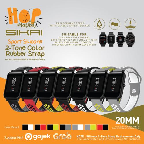 Foto Produk SIKAI SPORT DUAL TONE Silikon Strap 20MM Amazfit GTS 1 2 / BIP U S PRO - BLACK LIME dari HOP Market