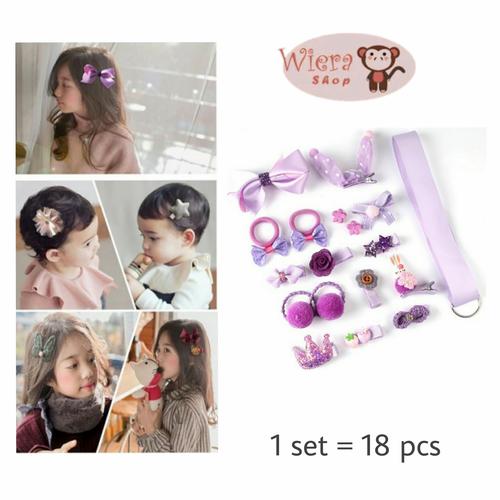 Foto Produk 18pcs Little Girl Hair Band Hair Clip Set Ikat Jepit Rambut free pouch - peach dari Wiera Shop