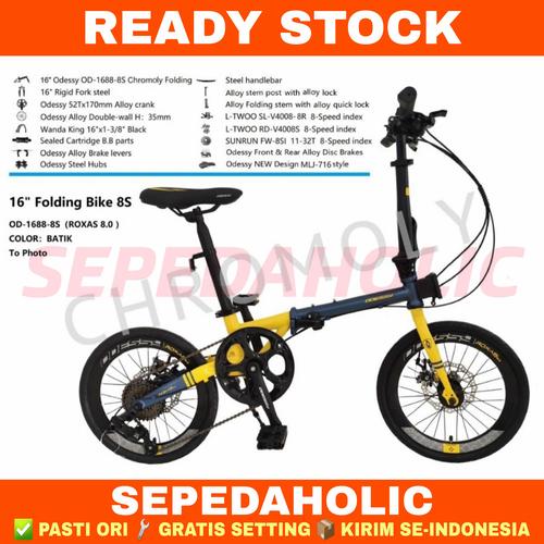 Foto Produk Sepeda Lipat 16 Inch ODESSY ROXAS 8.0 Chromoly 8 Speed - Yellow Blue dari Sepeda Holic